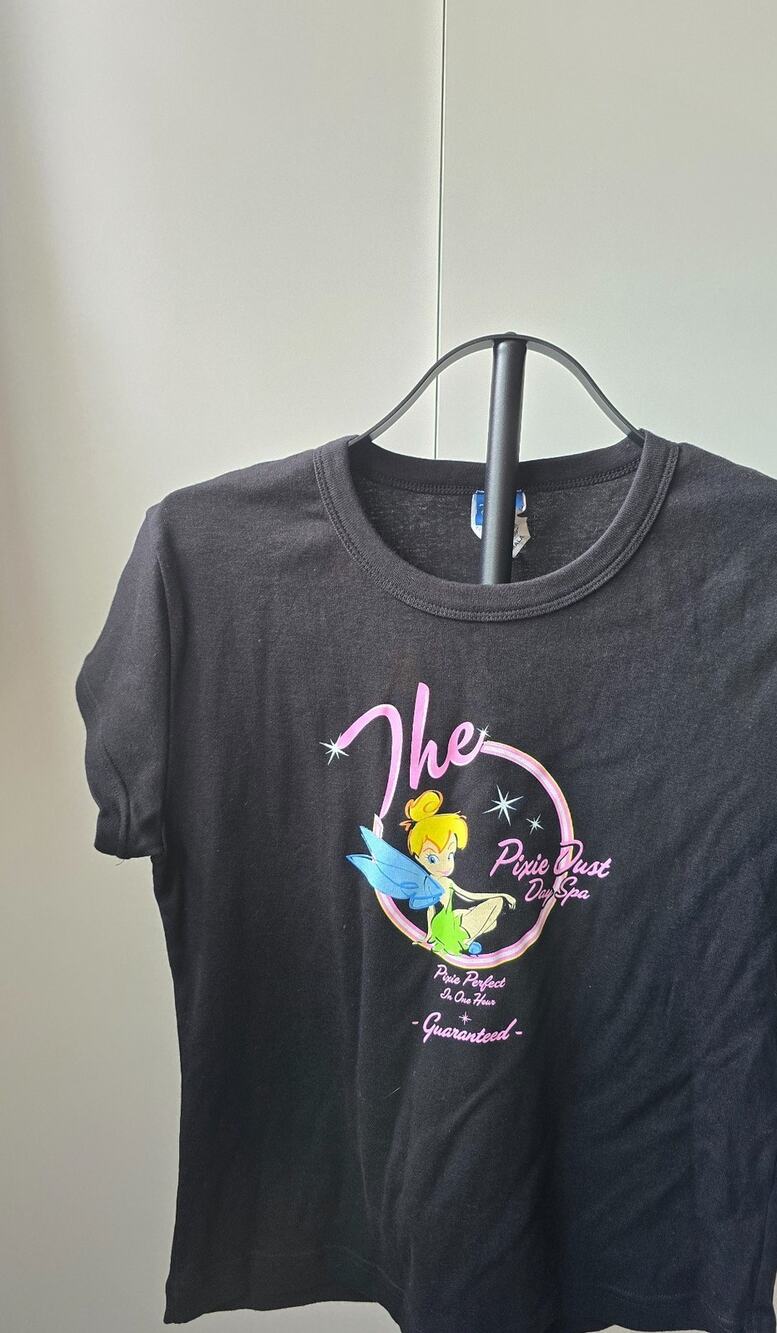 Disney Tinker Bell Womens XL Black Graphic T-Shirt Fairy Short Sleeve Tee